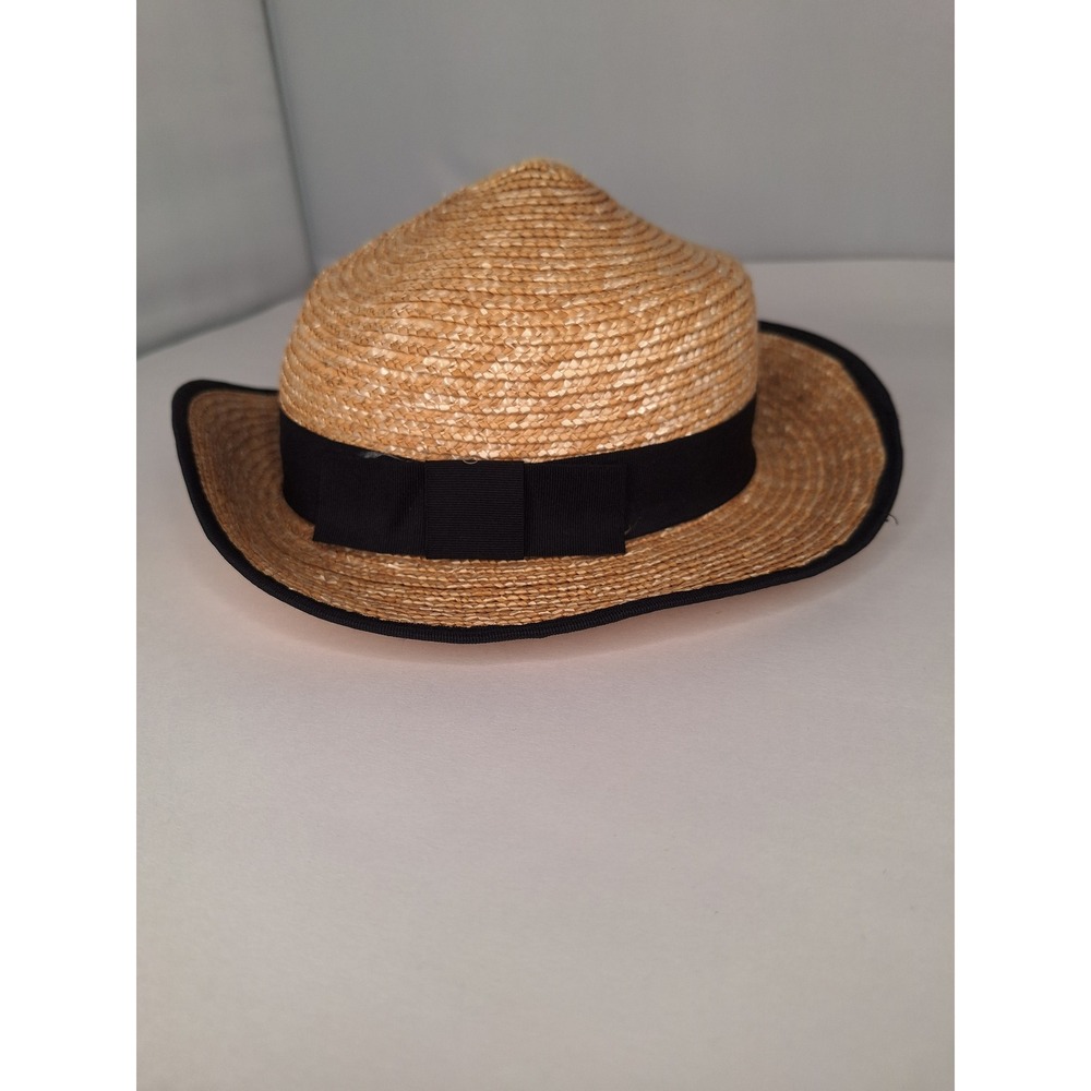 ZARA Straw Fedora Hat Black‎ Ribbon Band Classic Style